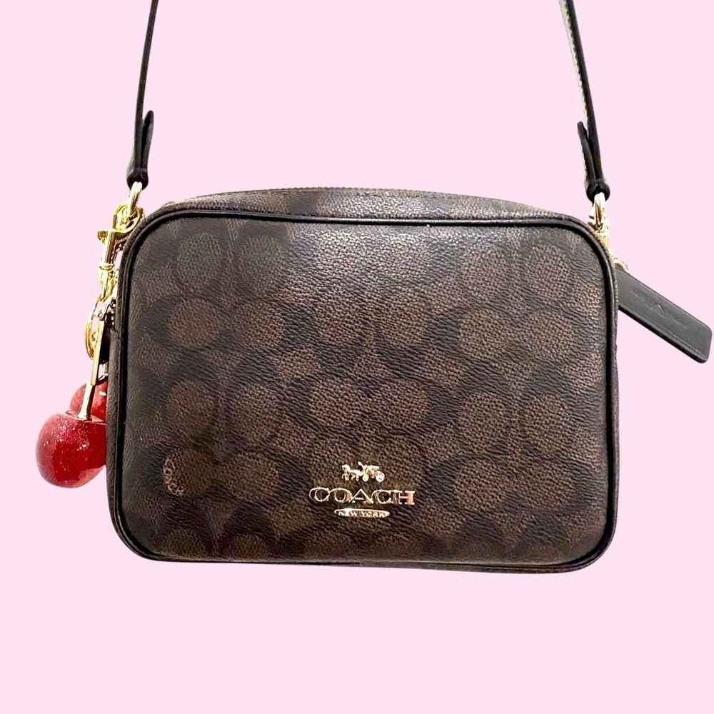 Coach Mini Carey Shoulder Bag Signature Canvas Brown Red CEK69 Gold